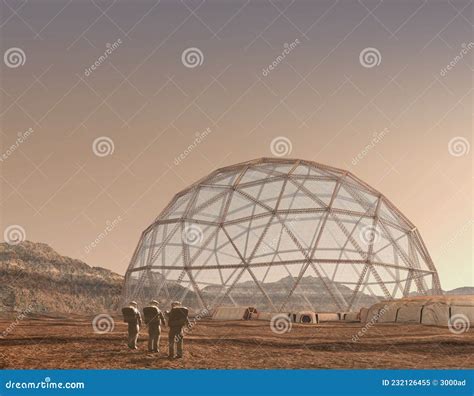 Research Dome And Astronauts On Mars Stock Illustration Illustration