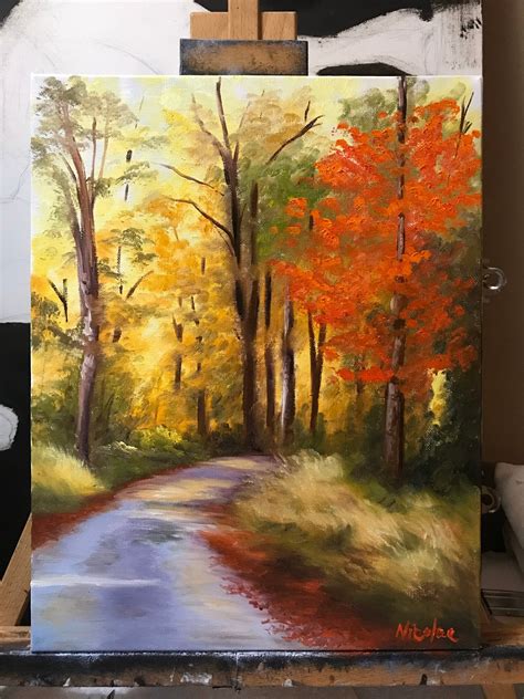 Original Autumn Landscape Oil Painting Nicolae Art Fall Colors Nicole
