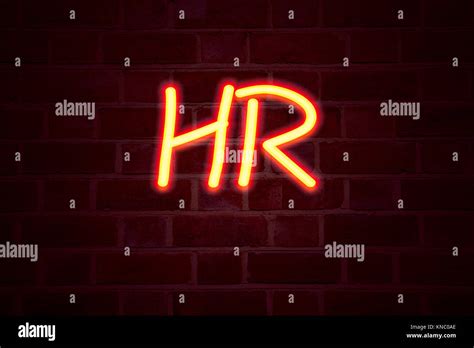 Hr Human Resource Neon Sign On Brick Wall Background Fluorescent Neon Tube Sign On Brickwork