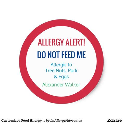 Customized Food Allergy Alert Personalized Kids Classic Round Sticker
