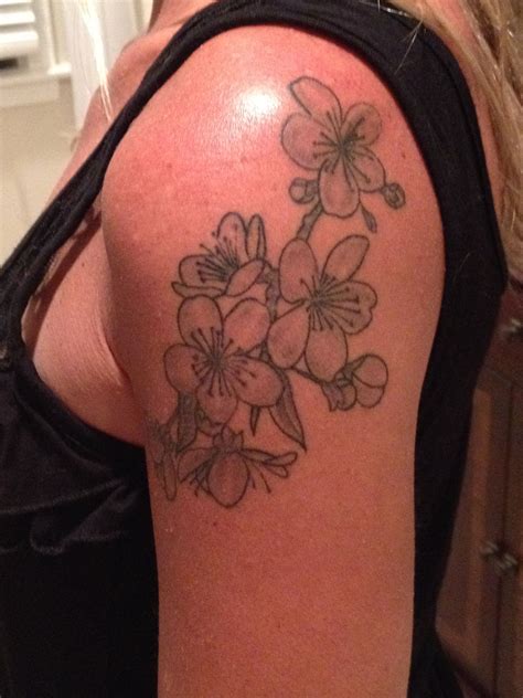 My Cherry Blossom Shoulder Tattoo Black And Gray Shoulder Tattoo