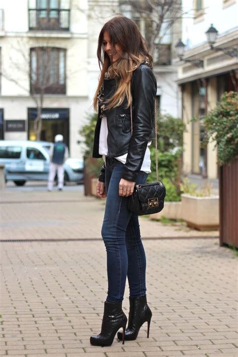 Street Style Leather Jacket Denim And Heels Just A Pretty Style
