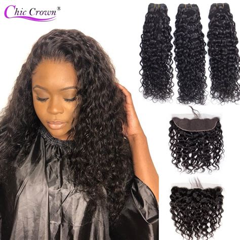 Water Wave Bundles With Frontal Closure X Lace Frontal With Bundles Chic Crown Real Human