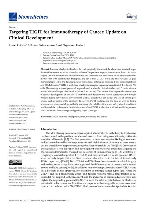 Pdf Targeting Tigit For Immunotherapy Of Cancer Update On Clinical