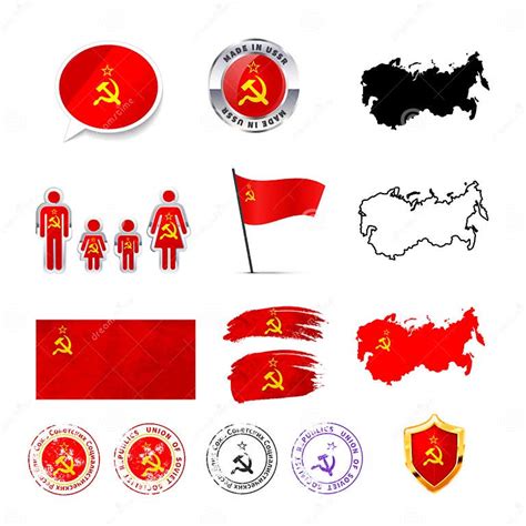 Large Set Of Ussr Infographics Elements With Flags Maps And Badges On
