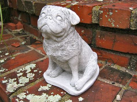 Pug Statue Concrete Cement Dog Figure Cast Stone Pugs For Home Or
