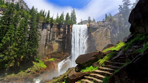 Waterfall In Yosemite National Park Hd Wallpaper Sfondo 1920x1080