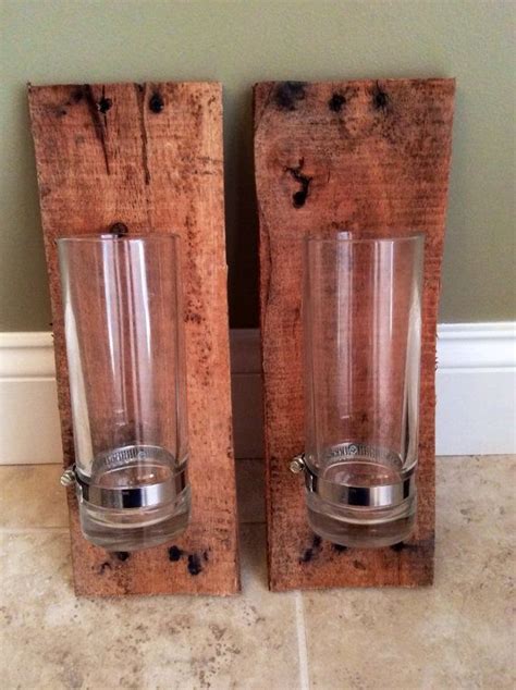 Candle Holder Rustic Pallet Wood Wall Sconce Beer Glass Etsy Rustic