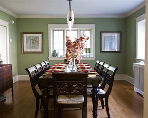 Traditional Sage And Cranberry Dining Room