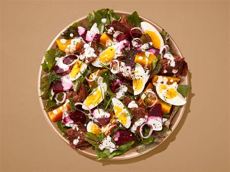 Roasted Beet And Egg Salad With Rye Croutons Recipe Chatelaine