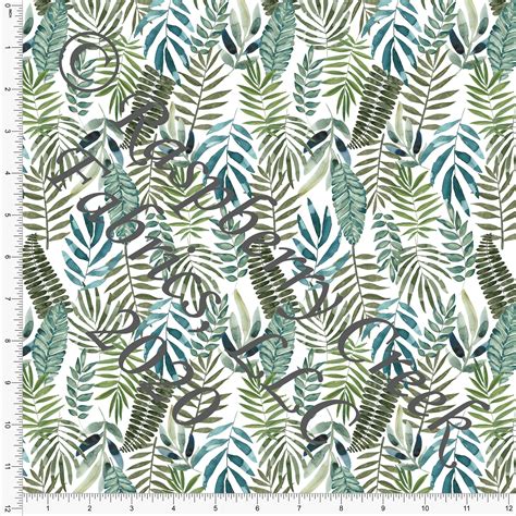 Sage Teal And Tonal Green Muted Tropical Leaves Print Double Brushed