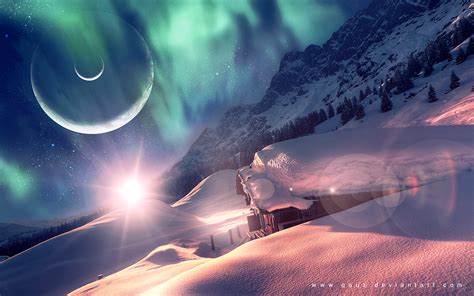 Planets Scifi Backgrounds Stars Snow Winter Trees