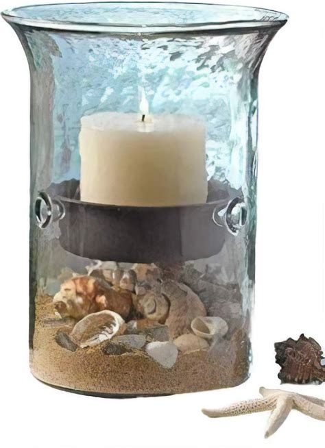 Glass Hurricane Pillar Candle Holder With Rustic Metal