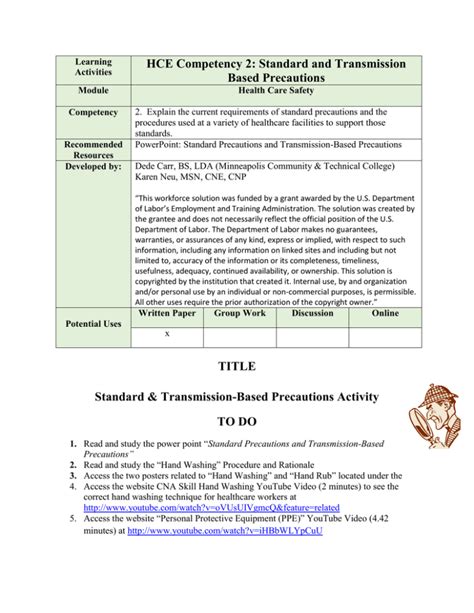 Hce Competency 2 Standard And Transmission Based Precautions