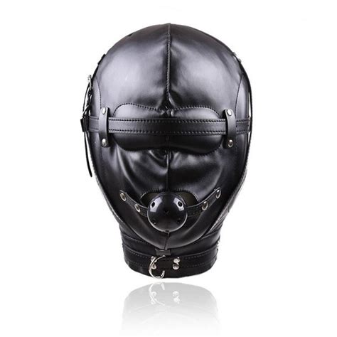 Pu Leather Hood Mask With Hollow Gag Sex Blindfold Soft Headgear