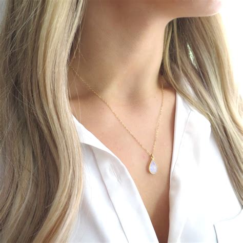 Rainbow Moonstone Necklace Dainty Gold Necklace 14k Gold Etsy
