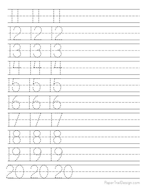 Free Trace The Numbers 11 20 Worksheets For Kids Number Tracing 11 20
