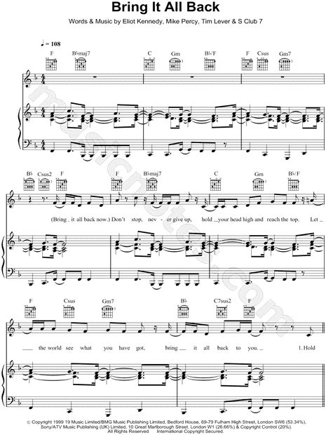 S Club 7 Bring It All Back Sheet Music In F Major Transposable