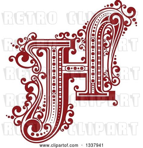 Vector Clip Art Of Retro Red Capital Letter H With Flourishes By Vector