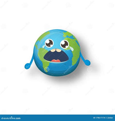 Cartoon Cute Crying Baby Earth Planet Character Isolated On White