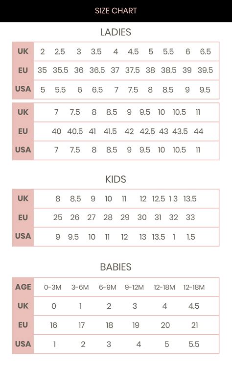 Shoe Standard Size Chart