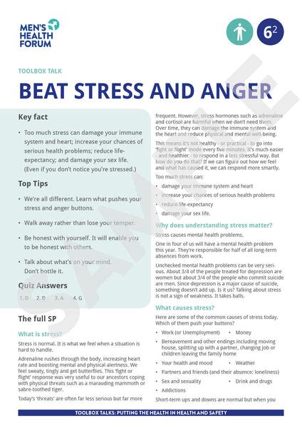 Toolbox Talk 6 Beat Stress And Anger Pdf Free For Mens Health Week