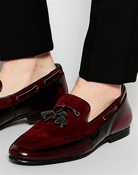 Lyst Asos Tassel Loafers In Burgundy Suede And Leather Mix In Red For Men