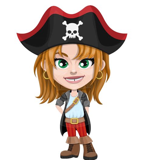 cute pirate girl cartoon vector character illustration set graphicmama