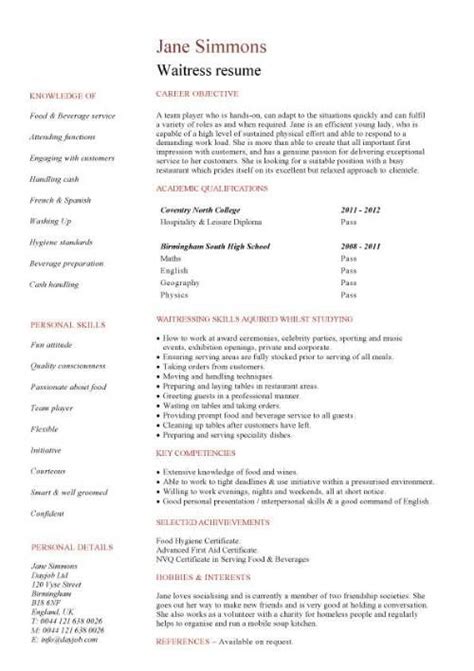 Although cv formats are no longer constrained to a single template, the 'classic' outline is worth considering. no experience waitress resume | Job resume, Teacher resume ...