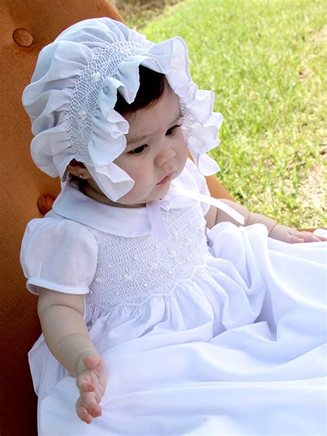 Smocked Baby Girl Christening Gown Bonnet And Panty