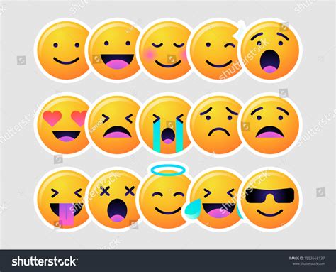 Vektor Stok Emoticons Set Emoji Faces Emoticon Smile Tanpa Royalti