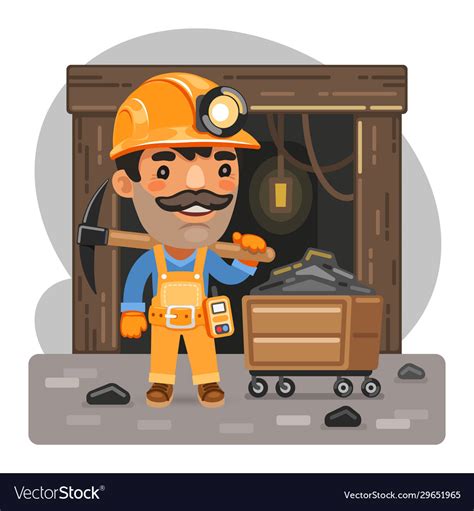 Cartoon Miner With Pickaxe In Front Mine Vector Image