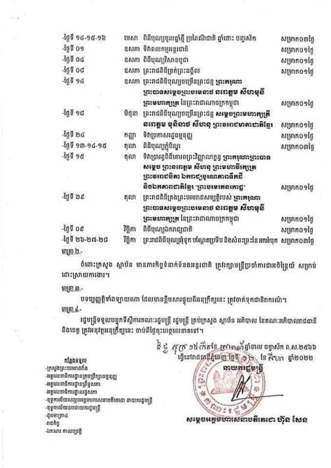 Sub Decree On Holiday Calendar For Civil Servants Workersemployees For 2023 Commerce Cambodia