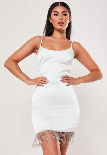 White Diamante Trim Stretch Satin Mini Dress Missguided Dresses