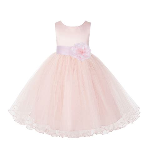Ekidsbridal Blush Pink Tulle Rattail Edge Formal Flower Girl Dress