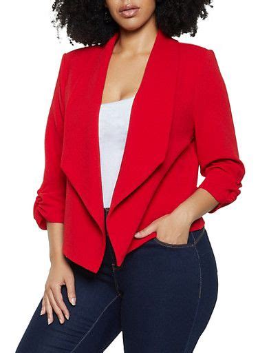Plus Size Ruched Sleeve Collared Blazerred In 2020 Blazer Plus Size