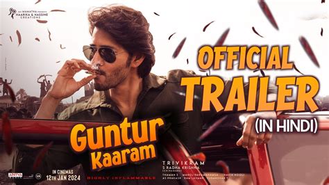 Guntur Kaaram Official Trailer Release Date Guntur Karam Hindi Dubbed Trailer Update Mahesh