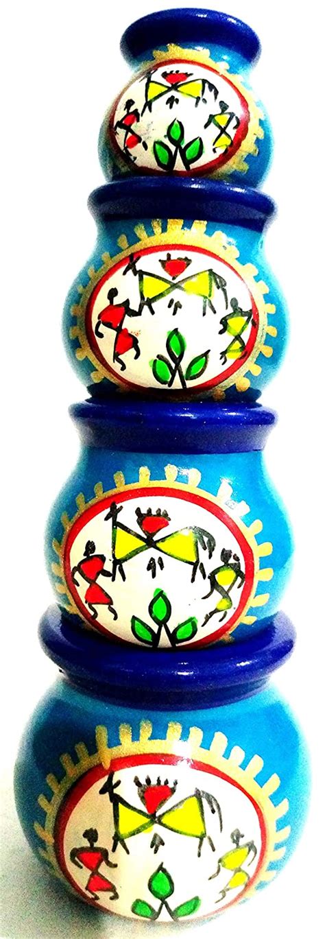 Crafts India Handcrafted Channapatna Wooden Attractive Stacking Pots