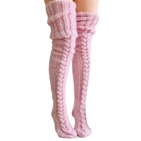 Meihuida Women S Cable Knitted High Boot Socks Extra Long Winter Over