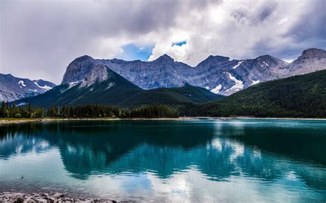 Nature Landscape Lake Summer Reflection Mountain Clouds Alberta Canada Forest Water Wallpaper