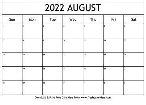 August 2022 Printable Calendar Print As Many As You Want Free