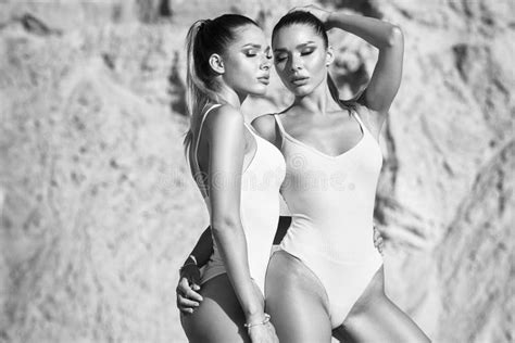 Two Female Twins In Swimwear Stock Image Image Of Body Machine