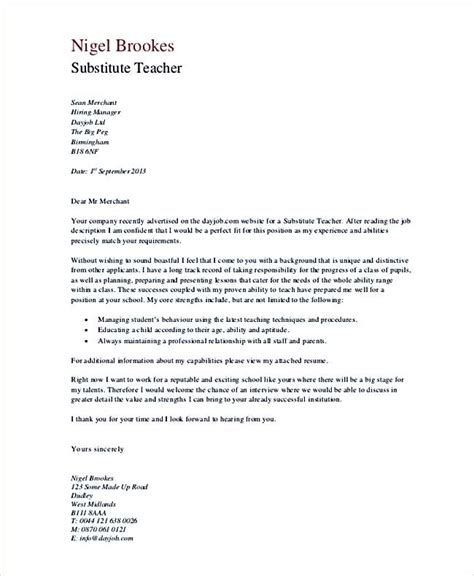 One example is a letter of intent, which is commonly used to apply for a teaching position. Substitute Teacher Cover Letter In PDF , Teaching Cover ...