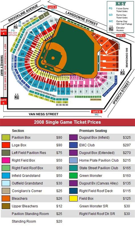 Detailed Seat Number Fenway Park Seating Chart