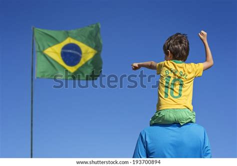 Boy His Father Looking Brazilian Flag Stock Photo 193700894 Shutterstock