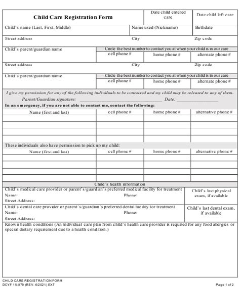 Dcyf Form 15 879 Download Fillable Pdf Or Fill Online Child Care