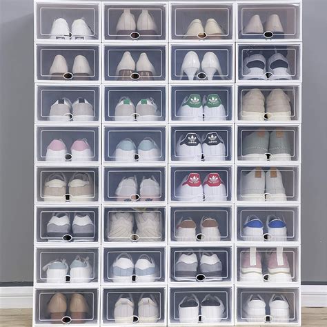 The design of these spaces is usually made up of multiple sections of customized shoe shelving. 24 Pack Clear Shoe Organizer Box, BTMWAY Transparent ...
