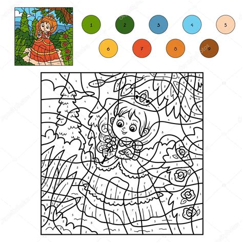 Deze worden in verschillende formaten weergegeven. Kleuren op nummer, prinsesje — Stockvector © ksenya_savva #115308156