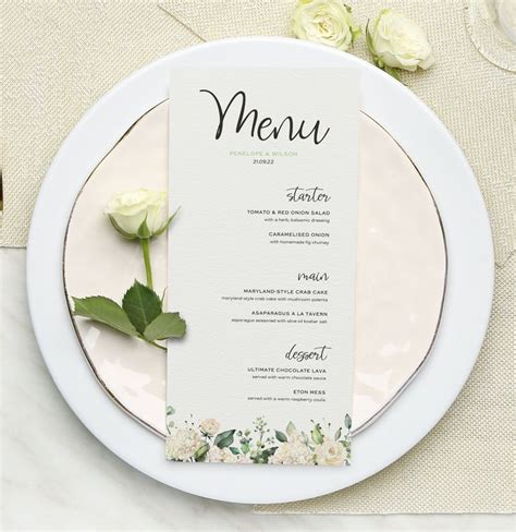 Wedding Menu Cards Menus For Wedding Wedding Breakfast Etsy Uk