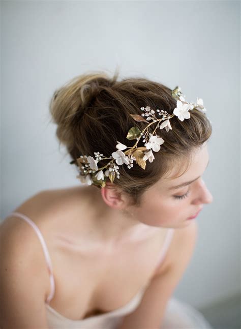 Floral Bridal Headpiece Clay Flower Headband Handmade Floral Wedding Hair Adornment Nature